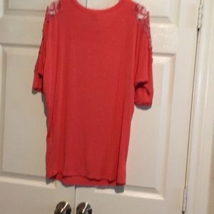 Leshop coral top with butterfly sleeves of lace
